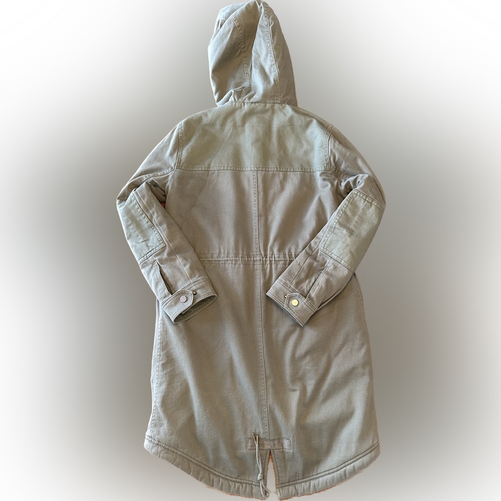 Gap army green double zip hooded fur lined coat - Picture 3 of 4